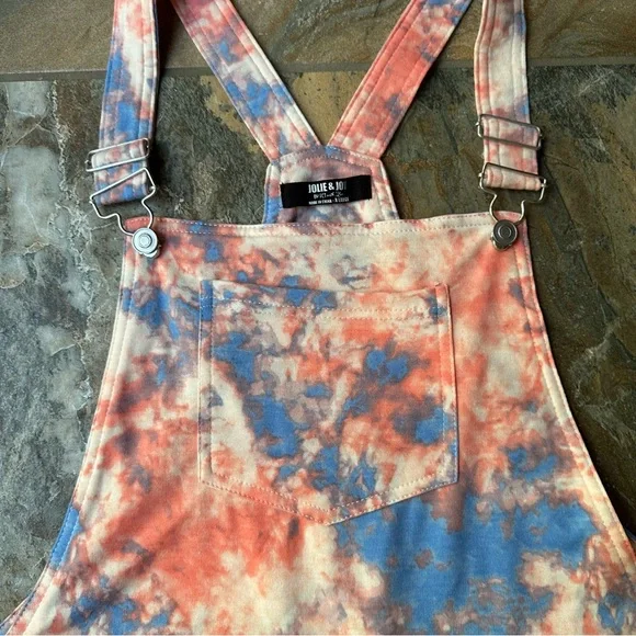 Jolie & Joy Tie Dye Shortalls NWT Women's Size XL Blue Pink - Picture 4 of 8
